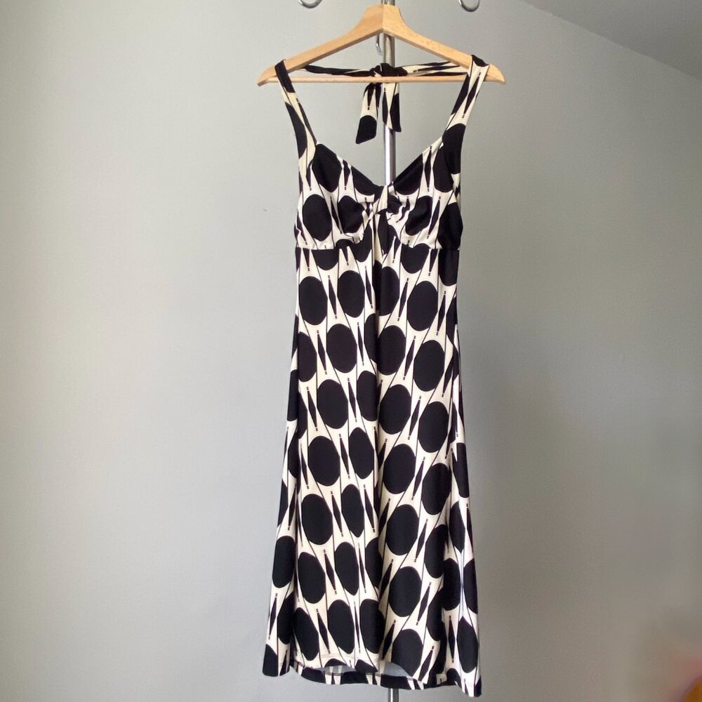 ☀️ Y2K Vintage Bustier Style Black & Cream Polka Dot Halter Mini Dress